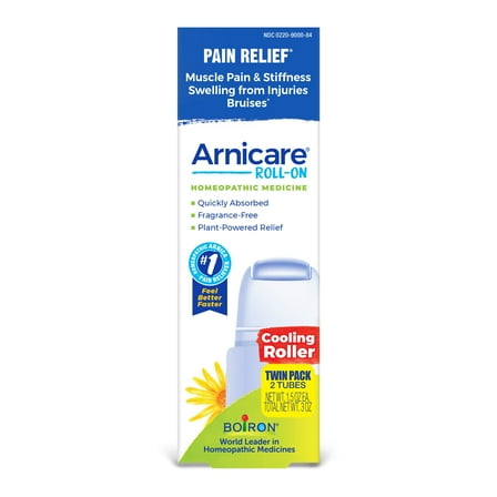 Boiron Arnicare Roll-On with Cooling Roller, Homeopathic Medicine for Pain Relief, Muscle Pain & Stiffness, Swelling from Injuries, 2 x 1.5 oz Twin Pack
