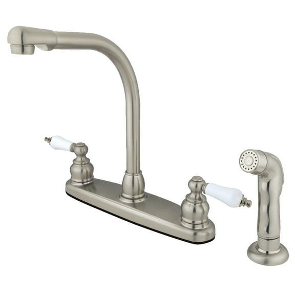 Kingston KB718SP Victorian Two-Handle 4-Hole 8" Centerset Kitchen Faucet with Side Sprayer in Brushed Nickel