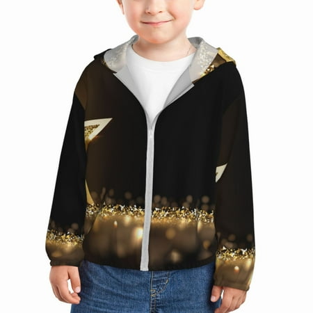 

Gaeub Gold Glittering Stars Print Athletic Sun Protection Hoodie for Kids Long Sleeve Outdoor UV Shirt Running Fishing Top for Boys Girls-4 Years