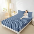 thumbnail image 4 of Homewish Modern Geometric Checkered Queen Sheet Sets,Vintage Aesthetic Flat Sheet,Deepblue Plaid Queen Fitted Sheet For Girls Boys,Microfiber Bedroom Decor,4 Pieces, 4 of 7