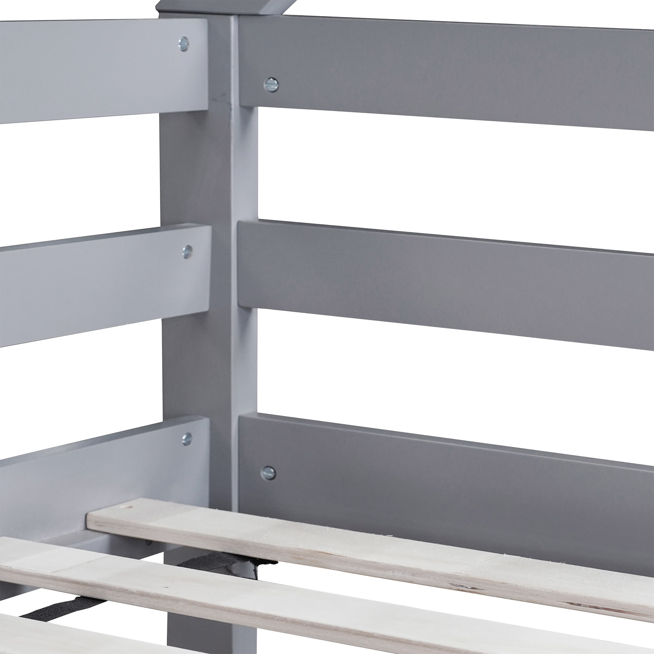 PORKISS Bunk Bed Twin Over Twin, Kids Low Floor Bunk Bed with Guard Rails for Children Boys Girls Dormitory Bedroom, Rubber Wood Bunk Bed, No Box Spring Needed, Grey #