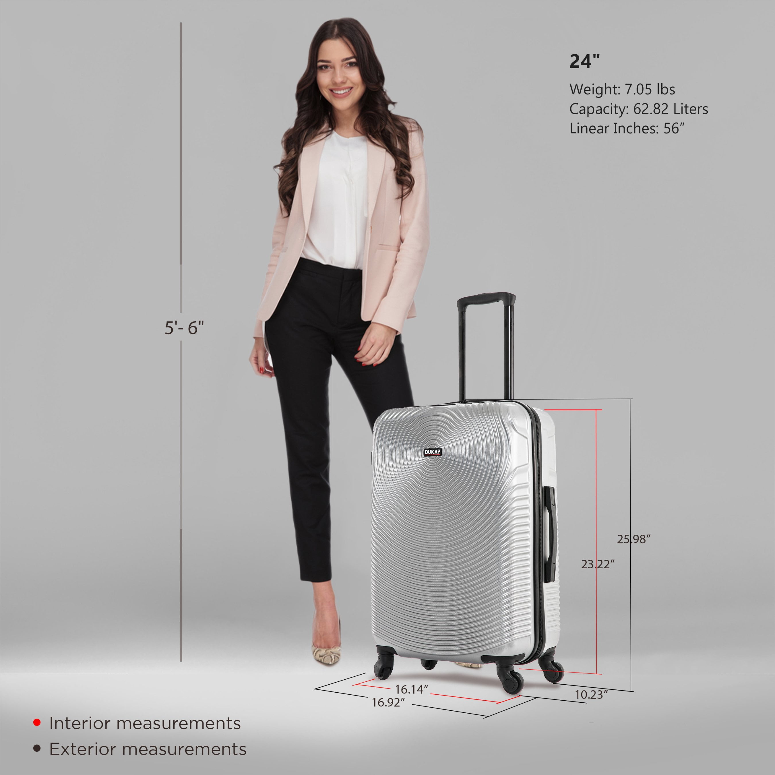 DUKAP Inception 24" Hardside Lightweight Luggage with Spinner Wheels, Handle and Trolley, Silver