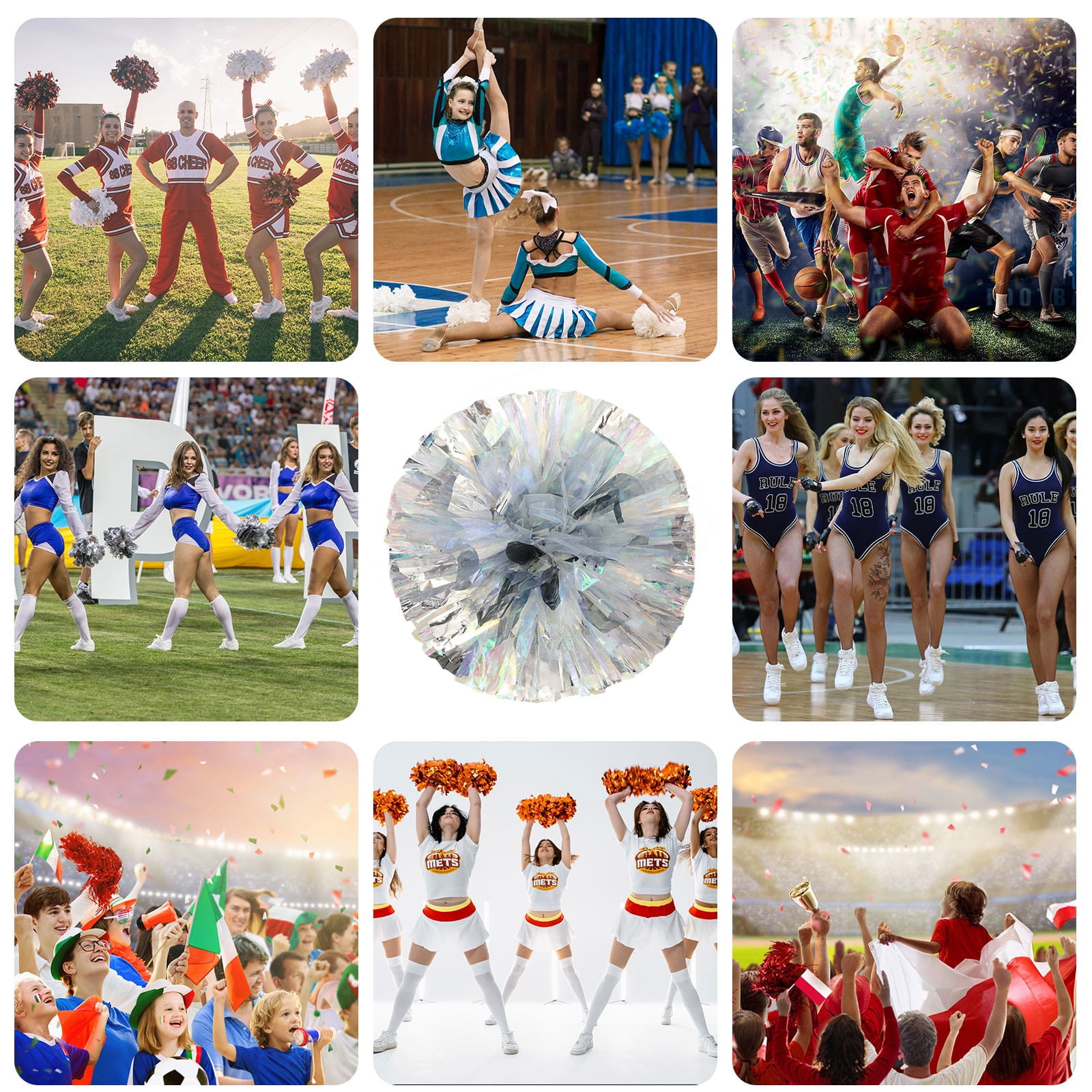 8 Pcs cheerleading poms,pom poms cheerleading with Finger Holes Metallic Foil Cheer Pom Pomsfor Dance, Matches, Team Spirit Sports