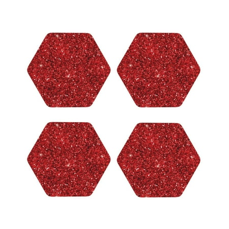 

Pofeuu Red Glitter Print Coasters for Drinks 4Pack PU Leather Coasters Bar Drink Coasters for Tabletop Protection Furniture from Damage-Hexagon