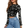 thumbnail image 2 of SCRAWLGOD Star Moon Print Bell Sleeve Tops for Women Size S Long Sleeve Flared Shirts for Women Mock Neck Crop Tops for Ladies Slim Blouse for Going Out Travel, 2 of 7