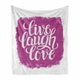 thumbnail image 1 of Live Laugh Love Soft Flannel Fleece Throw Blanket, Lifestyle Typography on Paintbrushes Urban Illustration, Cozy Plush for Indoor and Outdoor Use, 60" x 80", Fuchsia White, by Ambesonne, 1 of 6