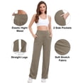 thumbnail image 3 of Hanerdun Womens Yoga Pants Wide Leg Workout Leggings High Waist Bottoms with Pockets Activewear Khaki L, 3 of 9
