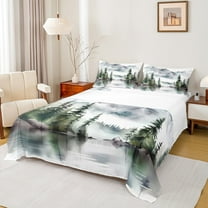 Feelyou Farmhouse Pine Tree Twin Sheet Sets, Rustic Nature Lake Twin Fitted Sheet, Teen Child Kid Adult Flat Sheet, Luxury Bedroom Decor, 3pcs