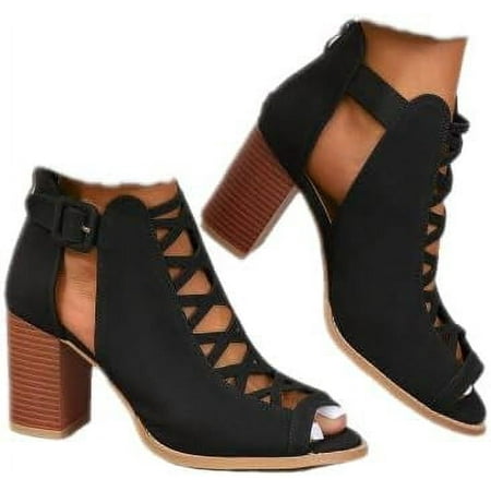 

XWQWJH Women Open Toe Crisscross Straps Back Zipper High Heel Fashion Sandal with Adjustable Ankle Strap