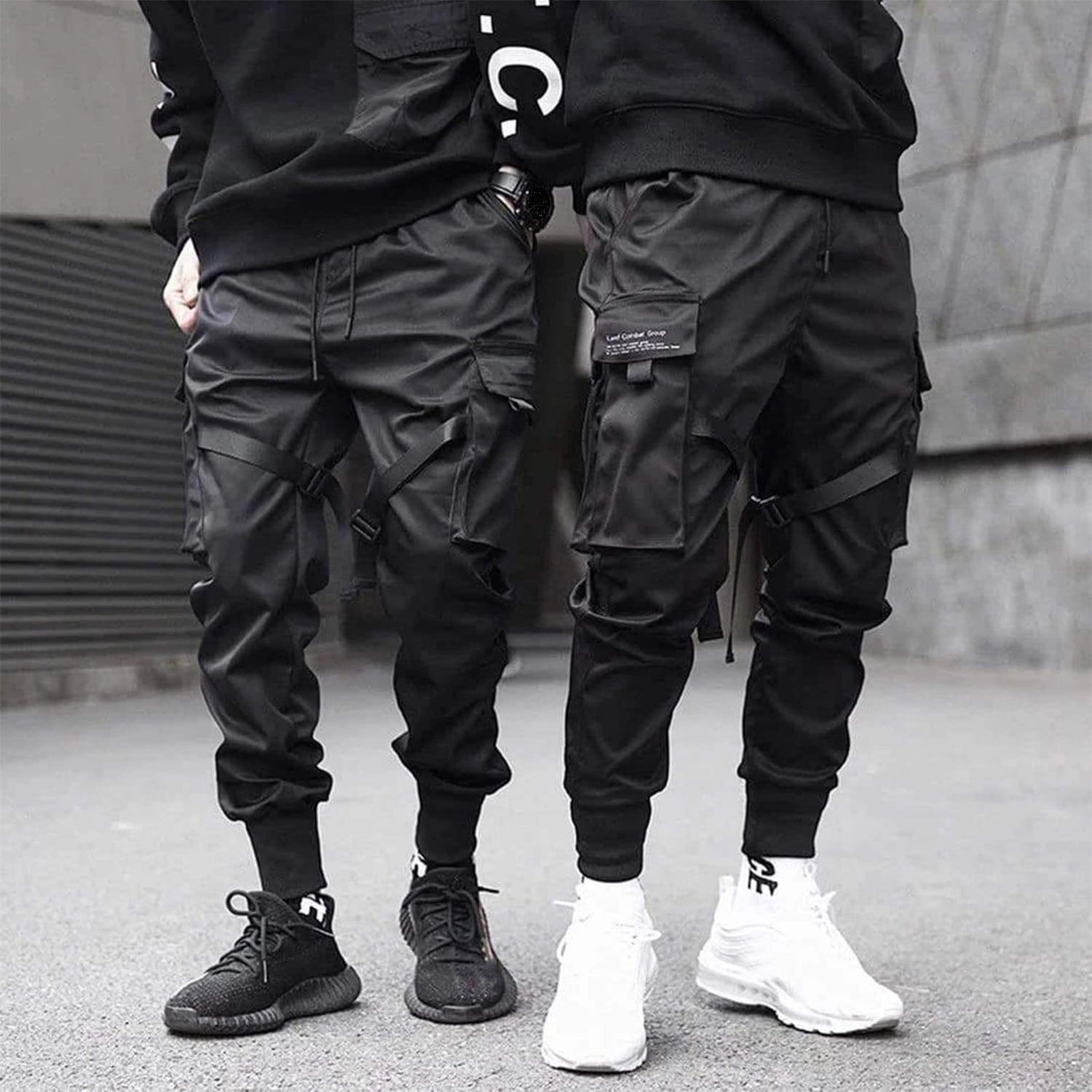 Unbranded Ichuanyi Cargo Pants For Men Men s Solid Color Casual Work Pants Suspenders Press Button Slim Chaps Sweatpants For Men Black