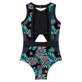thumbnail image 3 of iiniim Kids Girls Sleeveless Bathing Suit Swimwear One Piece Backless Beach Surf Swimsuits 6-16 A Black Leaves 12, 3 of 7