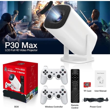 Mini Projector - 4k Mini Spotlight Projector, Console Projector with Retro Games, Over 36,000 Built-in Games with WiFi and Bluetooth, Ideal for Movies, Gaming