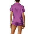 thumbnail image 3 of INSPIRE CHIC Women's Satin Pajama Set Button Short Sleeve Shirt with Shorts 2 Pcs Loungwear Sleepwear S Purple, 3 of 6
