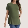 thumbnail image 2 of Women's Maternity Tops Crewneck Short Sleeve Shirts Casual Loose Tunic Tops Split Hem Ribbed Summer Blouses Pregnancy Clothes, 2 of 5