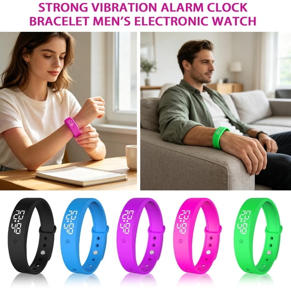 Pink Portable Wearable Timepiece, Digital Watches for Men, Fitness Watch, Vibrating Alarm Wristband, Men’S Noiseless Strong Vibration Wake Up Band with Step Tracking and Night
