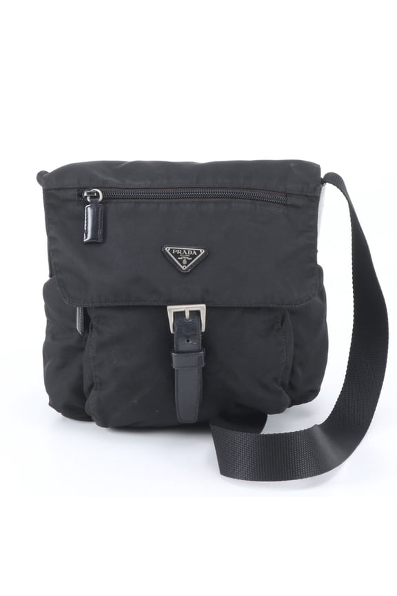 Pre-Owned Prada Tessuto Nylon Triangle Logo Leather Shoulder Bag Messenger Black Men's