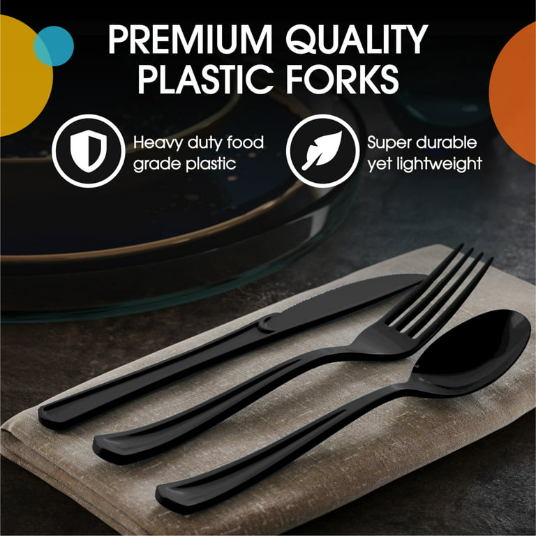 Exquisite 150 Pack Black Plastic Utensils Heavy Duty Cutlery Set 50 Plastic  Forks 50 Plastic Spoons 50 Plastic Knives Perfect Plastic Silverware Party