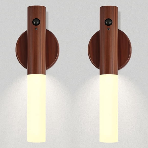 Luz LED nocturna LANDGOO para guardería con sensor de movimiento, madera de nogal