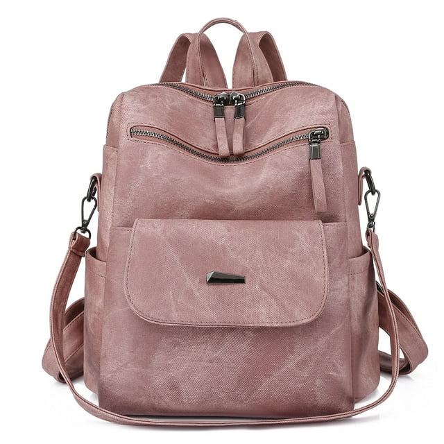 LHSHID Women Backpack PU Leather Designer Travel Backpack Fashion Shoulder Handbag for Women Pink