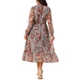 thumbnail image 3 of INSPIRE CHIC Vestidos Boho para Mujeres con Cuello en V, Manga Larga, Puño Fruncido, Corte A, Floral, en Capas, Fluidos, Midi de Otoño, XL Rojo, 3 of 6