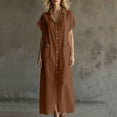 thumbnail image 6 of ClodeEU Women's V Neck Short Sleeve Button Down Maxi Dress,Casual Loose Dress with Front Slit Brown,Women's Plus XXL, 6 of 7