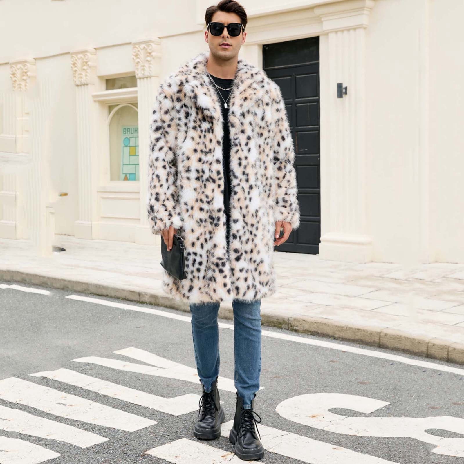 その他 SASQUATCH fabrix  HANERI LONG LIGHT COAT BiZtdJrK Men's Leopard Faux Fur Coat Long Cardigan Jacket Winter
