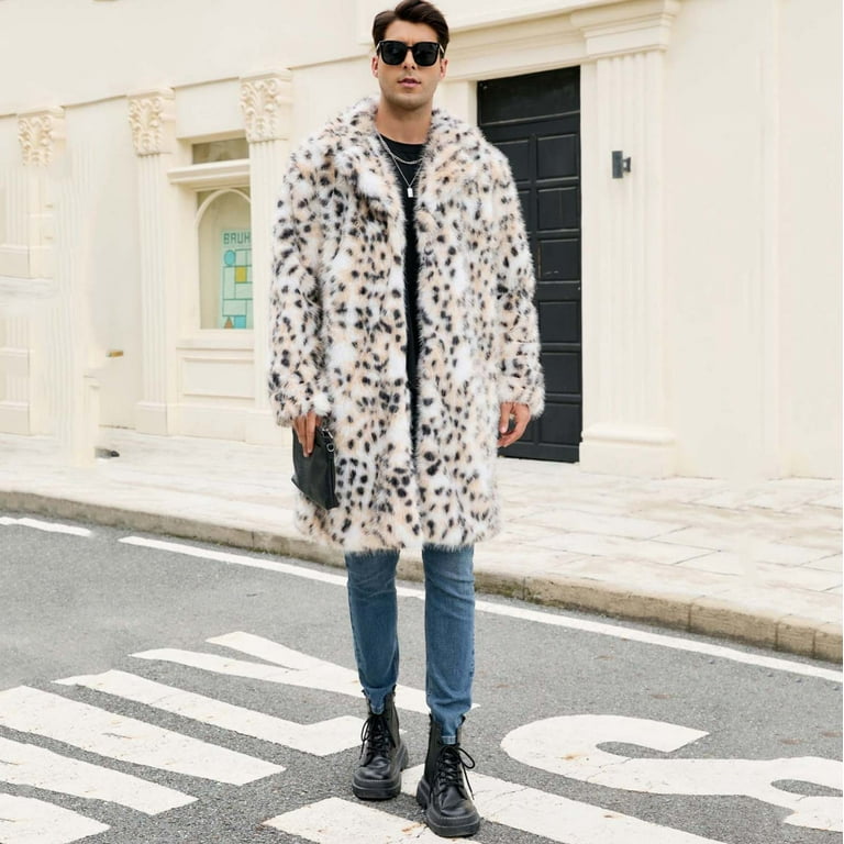 yu＊M YueHuiYing Men's Faux Fur Coat Winter Long Faux Mink Coat Fluffy