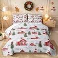 thumbnail image 2 of Erosebridal Christmas Village Twin Quilt Set 2 Pieces,Winter Scene Twin Coverlet Set,White Green Red,1 Bedspread and 1 Pillowcase, 2 of 7