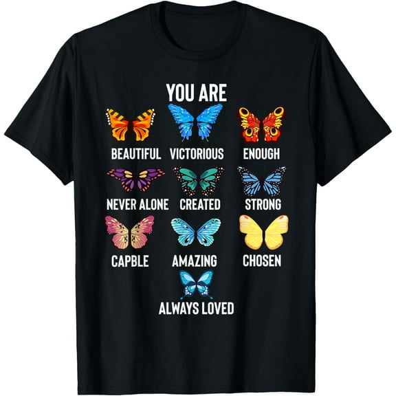Beautiful Bible Verse Religious Christian Butterfly T-ShirtMen and women, Black T-shirt, size: Extra large