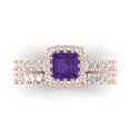 thumbnail image 2 of 2.01 ct Brilliant Princess Cut Natural Amethyst 18K Rose Gold Halo Solitaire with Accents Engagement Bridal Wedding Ring Band Set size 10.5, 2 of 7