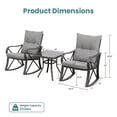 thumbnail image 4 of MOALCOFER 3 Pieces Bistro Set, Patio Rocking Chairs with Gray Cushions & Glass-Top Table for Garden, Pool, Backyard, 4 of 6