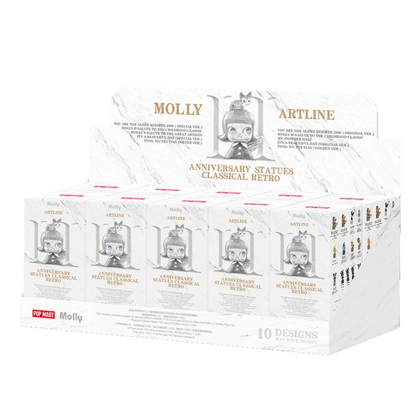 POP MART-estatuas de aniversario MOLLY, caja misteriosa clásica Retro de la serie 2, 1 unidad/10 piezas, caja ciega de POPMART, juguete artístico coleccionable