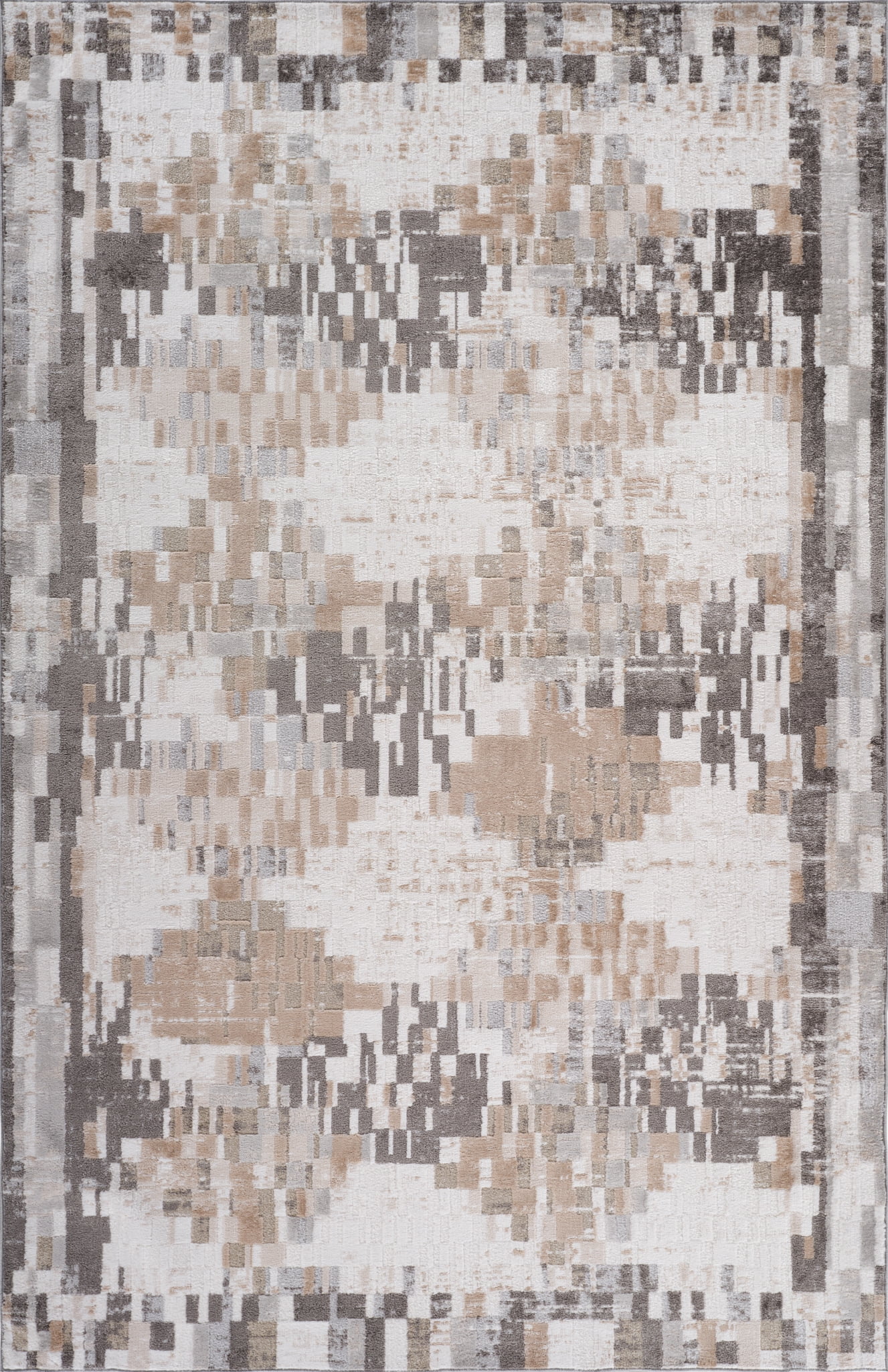 Tapis d'interieur abstrait Rug Branch Cadence, creme marron, moderne - Salon, chambre, salle a manger et cuisine