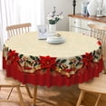 thumbnail image 5 of Vintage Christmas Poinsettia Tablecloth,60 Inch Round,Polyester Table Cover for Family Holiday Party, 5 of 6