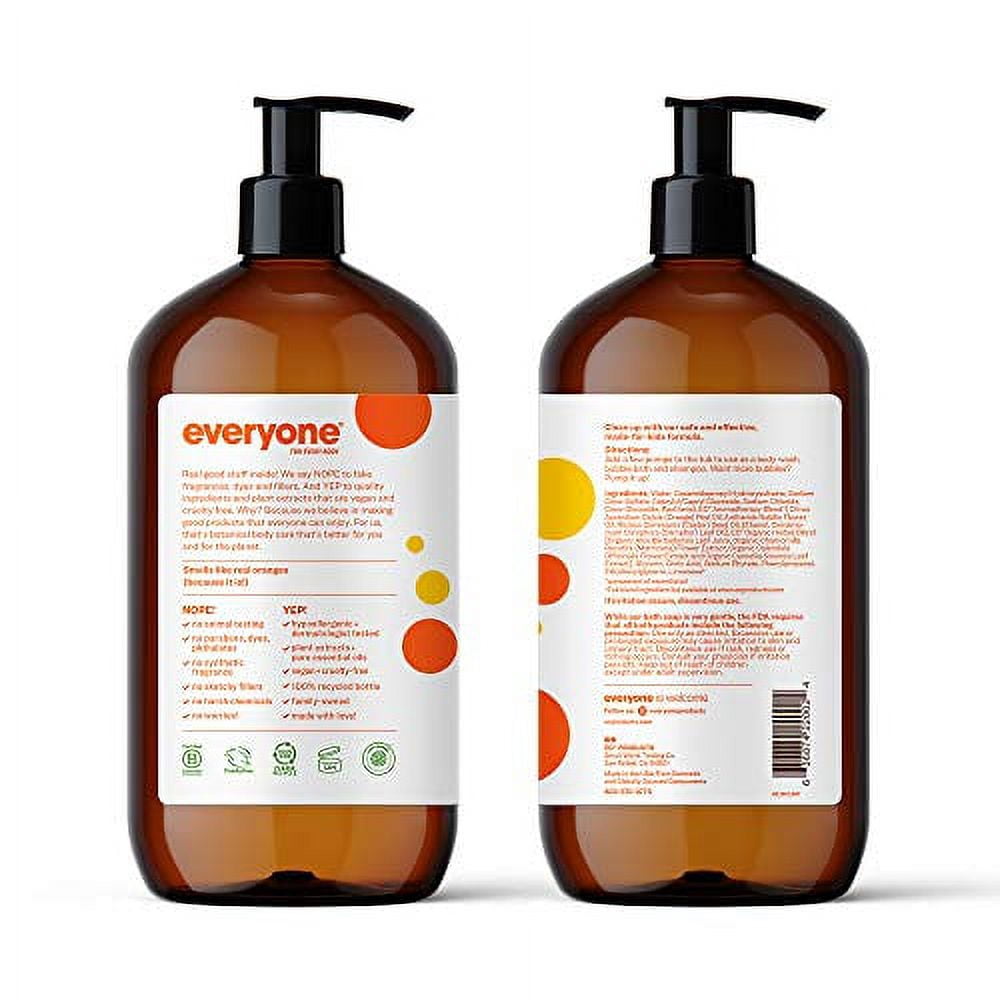 everyone for every body 3-in-1 Kids Soap, Body Wash, Bubble Bath, Shampoo, 32 Ounce (Pack of 2), Orange Squeeze, Coconut Cleanser with Plant Extracts and Pure Essential Oils