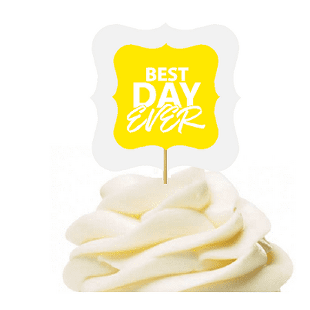 Yellow 12pack Best Day Ever Cupcake Desert Appetizer Food Picks for Weddings, Birthdays, Baby Showers, Events &