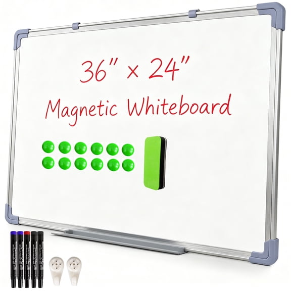GARITIN White Board 36 x 24 Inch, Magnetic Dry Erase Board with Marker Tray, Aluminium Frame White Board for Office, Classroom & Home