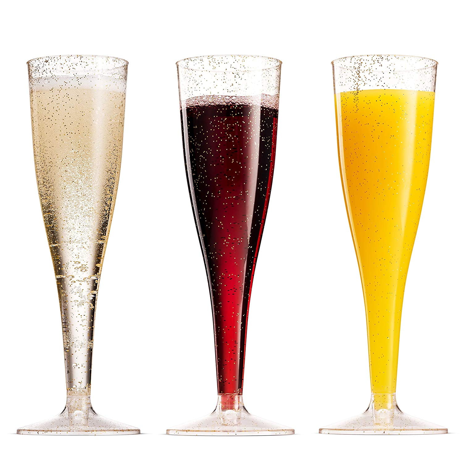 100 Pack Gold Glitter Plastic Champagne Flutes 5 Oz Clear Plastic Toasting Glasses Disposable Wedding Party Cocktail Cups