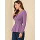 thumbnail image 4 of Día de San Patricio Top De Peplum De Punto Jersey Acanalado De Manga Larga Con Cuello En V Para Mujer Púrpura L, 4 of 6