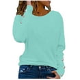 thumbnail image 1 of KIHOUT Spring Winter Womens Tops Solid Color Button Off Shoulder Fashion Long Sleeve Round neck Blouse Sweatshirt Top, 1 of 3