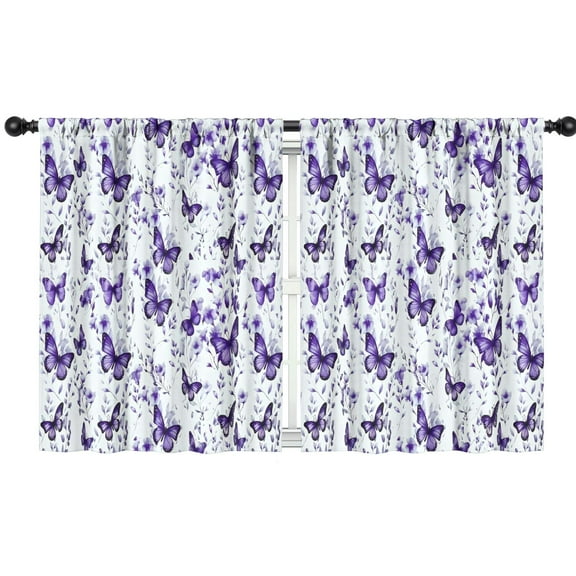 Blackout Kids Curtains,White Purple Butterfly Plant Pattern Childrens Insulated Curtains Set Of 2,Bedroom Essentials,Toddler Room Decor 42"x54"