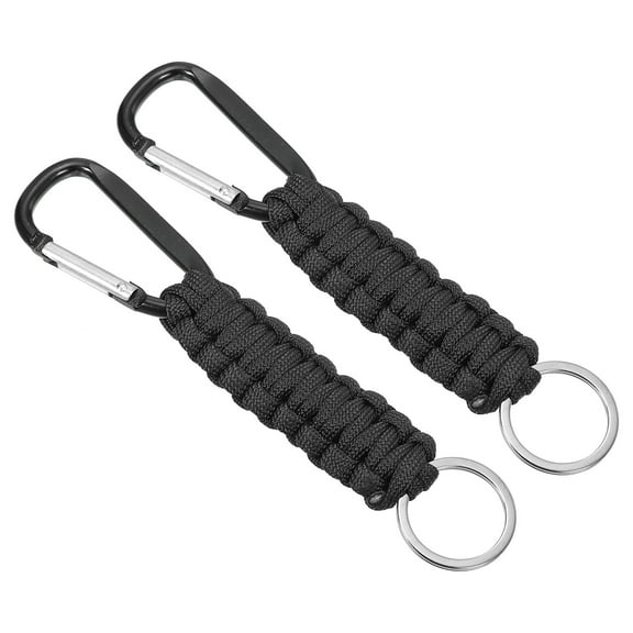 Uxcell Paracord Keychains Braided Paracord Keychain Clip Paracord Lanyard with D Hook Clip Black 2 Pcs