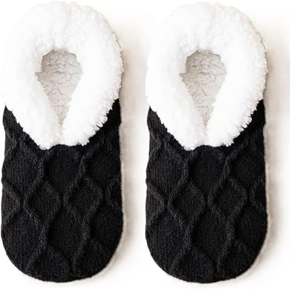 Women Knitted Slipper Socks Cozy Sherpa Fuzzy Socks Non Slip Socks Winter Indoor Double Layer Bedroom Slipper Socks