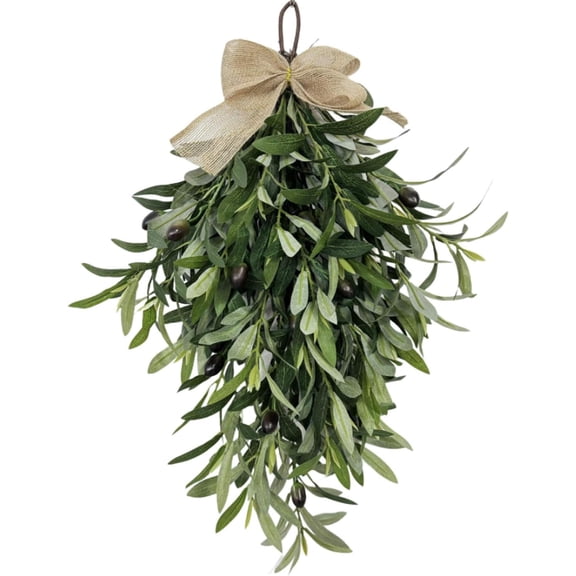 Artificial Fruit Branch Wreath Teardrop Swag 17.7 Inch, Faux Greenery Hanging Pendant for Front Door, Wedding Arch, Window & Wall Decor, Year-Round Indoor/Outdoor Farmhouse Porch Decoration (Green)