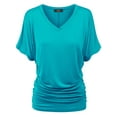 thumbnail image 2 of Made by Johnny V Neck Short Sleeve Dolman Top with Side Shirring XL JADE, 2 of 6