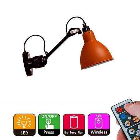 

FSLiving Battery Operated Wall Sconces Wireless Orange Metal Shade Wall Lamp Industrial Adjust Up and Down Design E26 Base LED Nightstand Wall Light Fixture for Loft Corrider Entrance - 1 Light