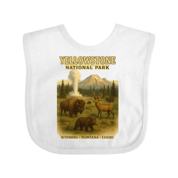 Inktastic Yellowstone National Park Wildlife Vintage Poster Boys or Girls Baby Bib