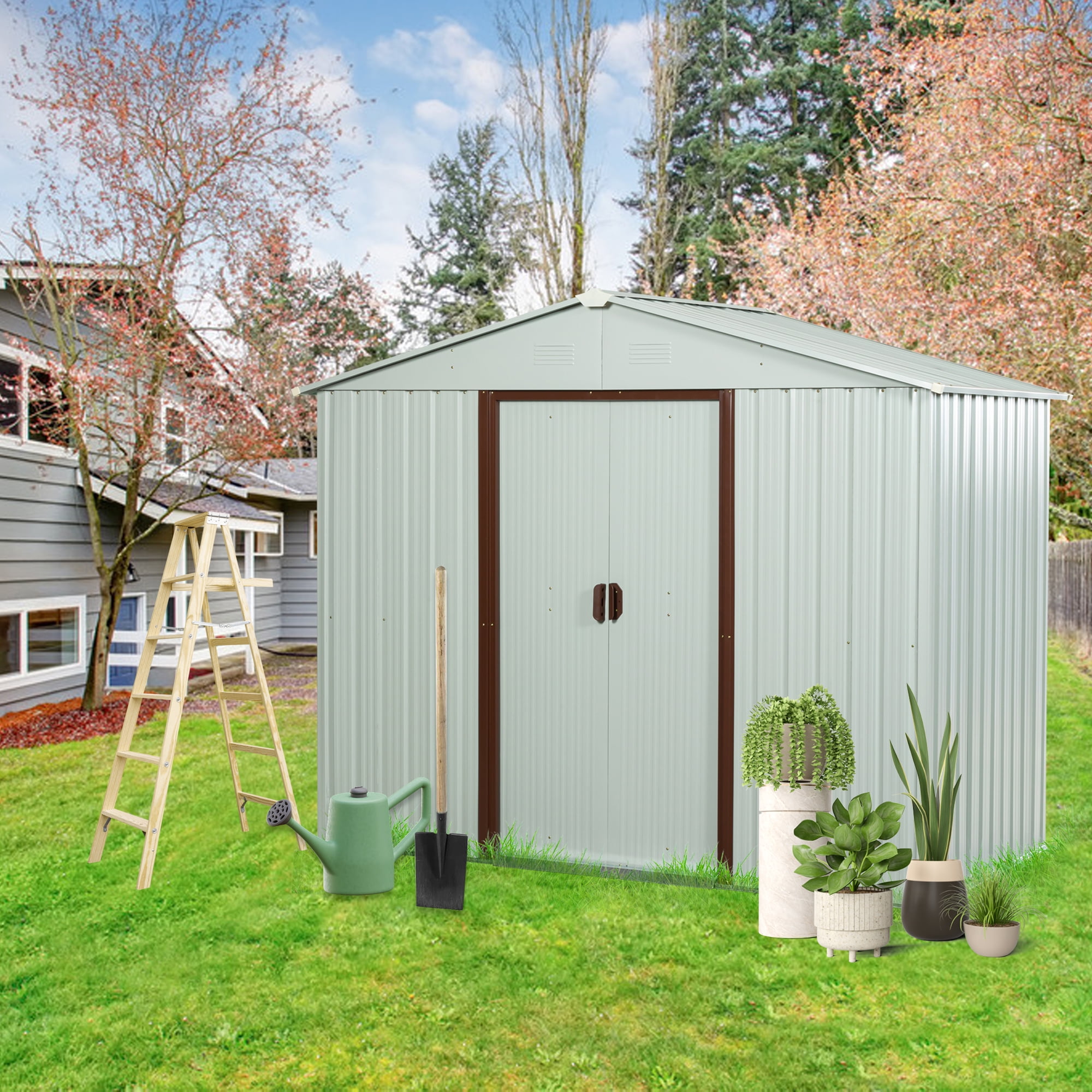 Aimee Lii 88" x 46" Outdoor Metal Storage Shed, Metal Sheds for Backyard Garden Patio Lawn, Utility Tool Shed Storage House, White Aimee Lii 88" x 46" Outdoor Metal Storage Shed, Metal Sheds for Backyard Garden Patio Lawn, Utility Tool Shed Storage House, White