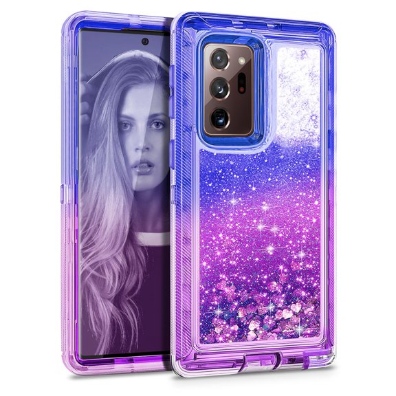 Note20 Ultra Case, Cellularvilla Glitter Heavy Duty Girly Liquid Bling Quicksand 3in1 Hybrid Shockproof Hard Bumper Soft Rubber Protective Cover For Samsung Galaxy Note 20 Ultra (2020)