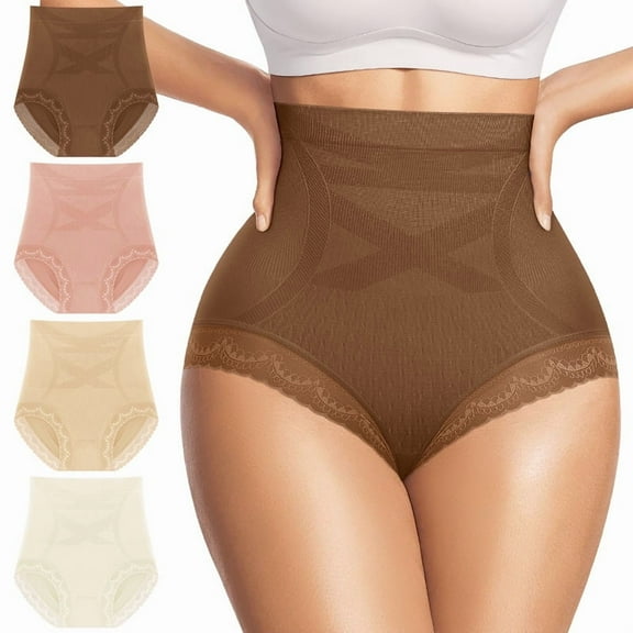 Women's Underwear 4 Pack High Waisted Tummy Control Ladies Panties with Lace Comfortable Briefs Full Coverage